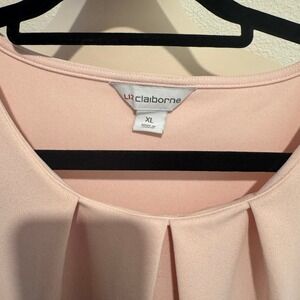 Liz Claiborne Womens XL Pink Pleated Round Neck Short Sleeve Top Shirt